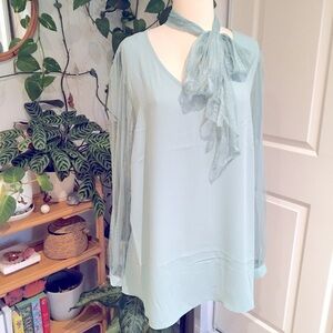 ✨CITY CHIC Elegant Baby Blue V-Neck Versatile Women's Top with Long Sleeves✨